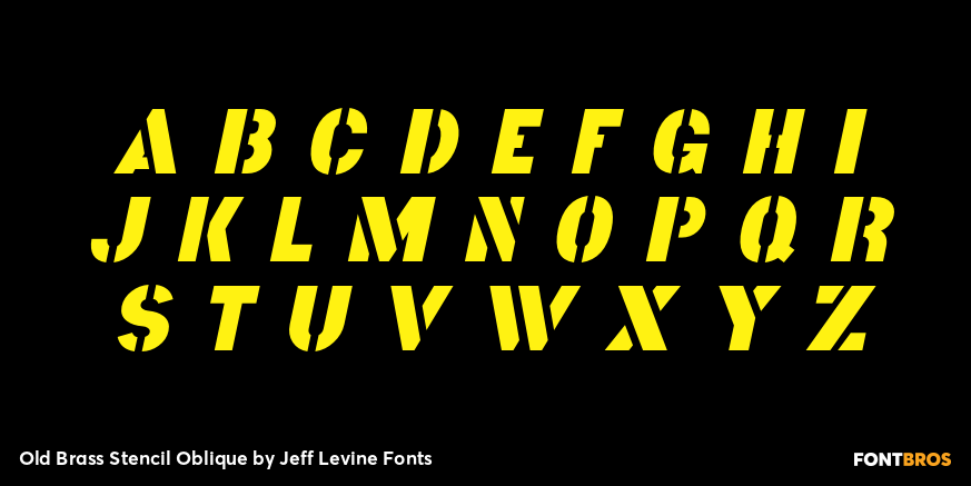 Old Brass Stencil Oblique Font Poster #2